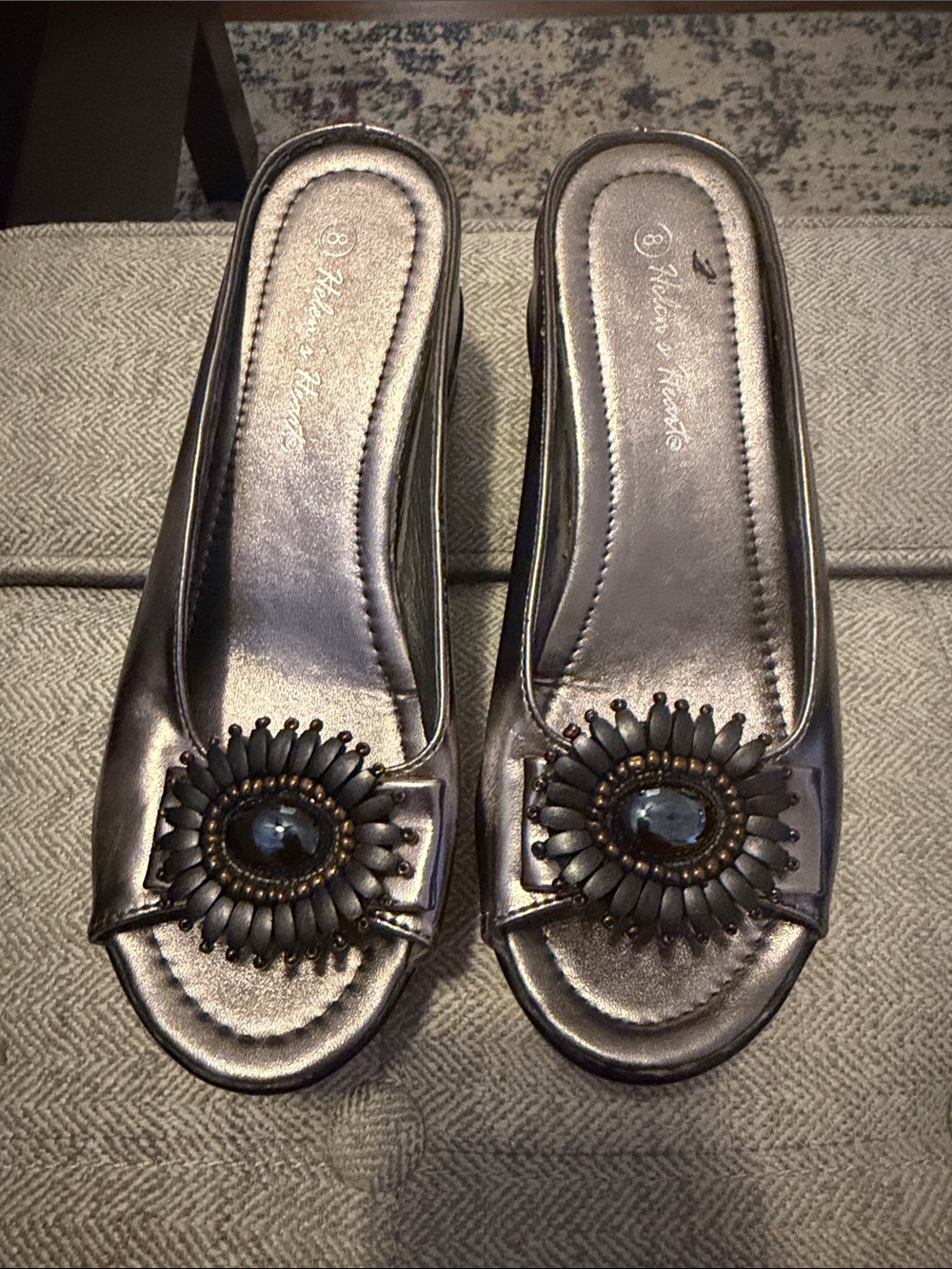 Helen’s Heart slip On Women’s Mules with Decorative Medallion